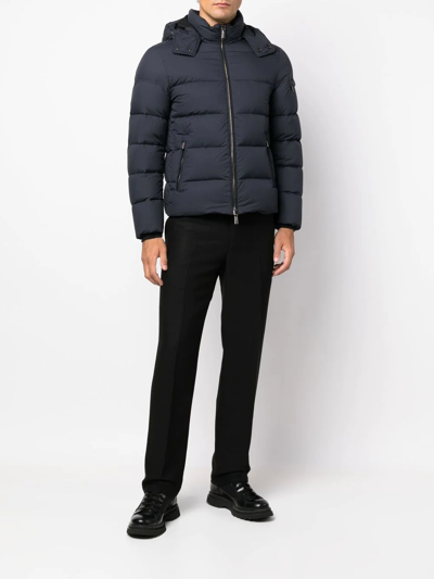 Moorer Short Down Jacket With Hood In Blue