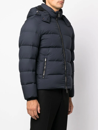 Moorer Short Down Jacket With Hood In Blue