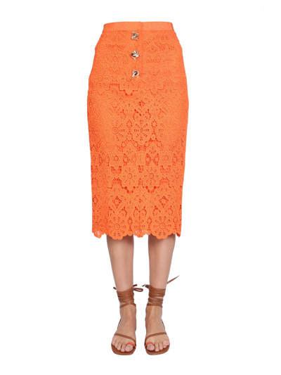 Shop Self-portrait Lace Skirt In Arancione