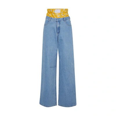 Shop Ksenia Schnaider Wide Jeans With Printed Underpants In Blue Yellow