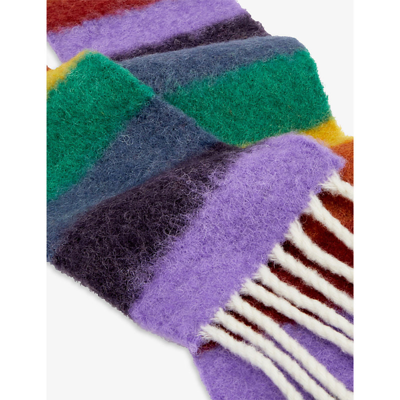 Shop Acne Studios Vesuvio Striped Wool-blend Scarf In Yellow/purple/green