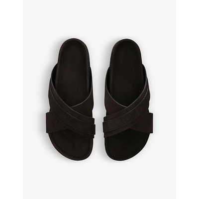 Shop Tom Ford Wicklow Cross-over Suede Sliders In Brown