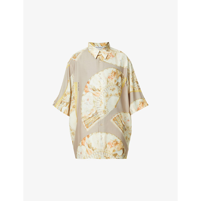 Shop Acne Studios Fan Graphic-print Oversized-fit Woven Shirt In Brown