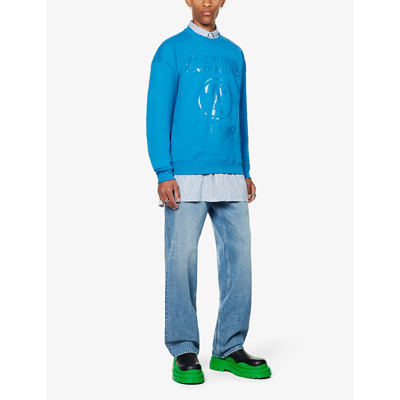 Shop Moschino Tonal Logo-print Regular-fit Cotton Sweatshirt In Blue