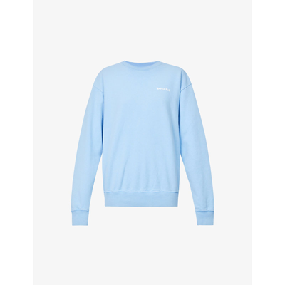 Shop Sporty And Rich Drink More Water Relaxed-fit Cotton-jersey Sweatshirt In Periwinkle White