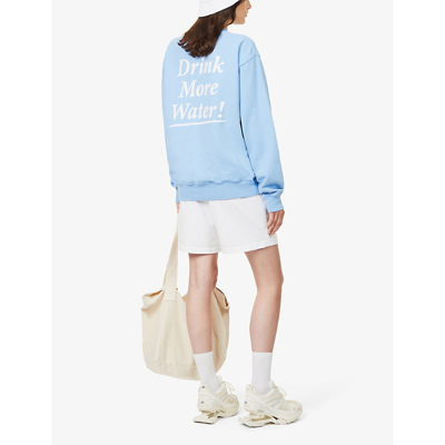 Shop Sporty And Rich Drink More Water Relaxed-fit Cotton-jersey Sweatshirt In Periwinkle White