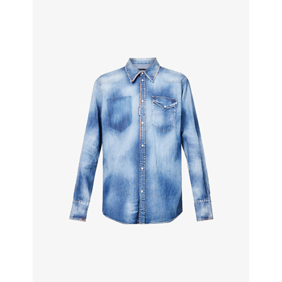 Shop Dsquared2 Western Faded Stretch-denim Shirt In Blue Navy