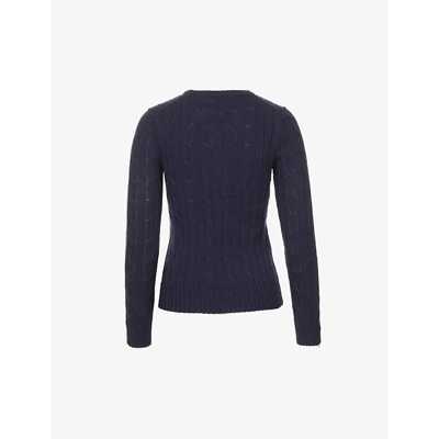 Shop Polo Ralph Lauren Women's Hunter Navy Logo-embroidered Cable-knit Cotton Jumper