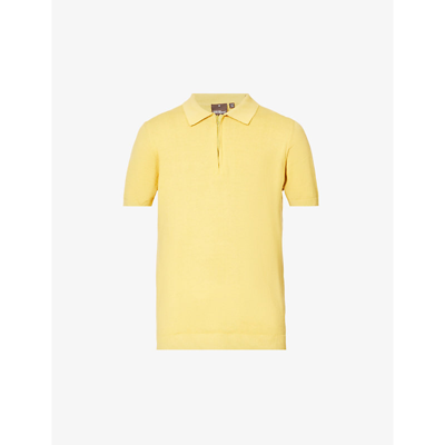 Shop Oscar Jacobson Otto Zip-fastening Cotton-knit Polo Shirt In Misted Yellow