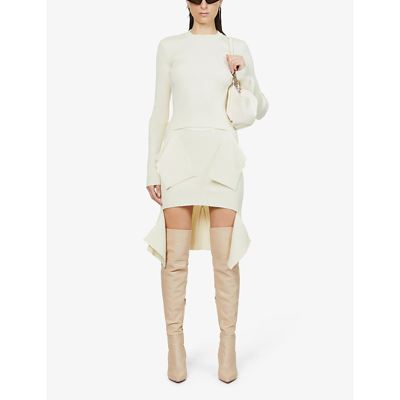 Shop Givenchy Asymmetric-hem Ribbed Wool-blend Mini Skirt In Off White