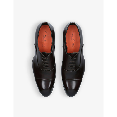 Shop Santoni Mens Dark Brown Carter Patent-toe Leather Oxford Shoes