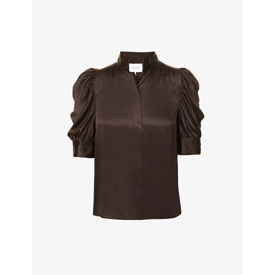 Shop Frame Gillian Puffed-sleeves Silk-satin Top In Americano