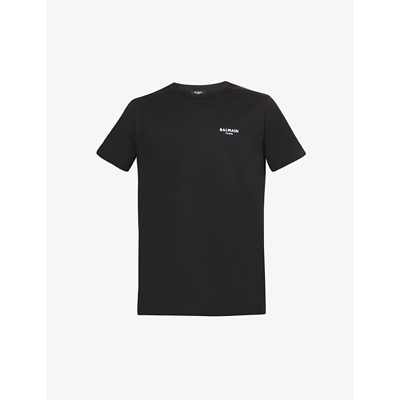 Shop Balmain Mens Noir Blanc Flock Brand-print Cotton-jersey T-shirt