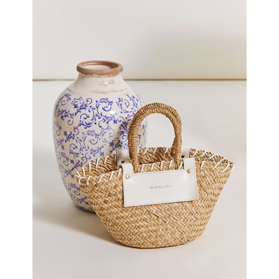 Shop By Malina Womens White Niki Logo-embossed Straw Basket Bag