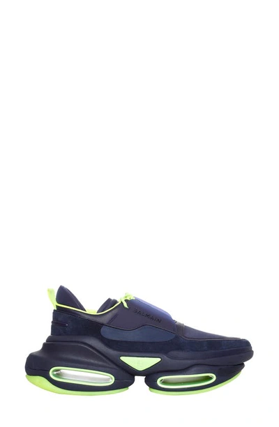 Balmain B-bold Low-top Sneakers In Bleu Marine Jaune Fluo | ModeSens