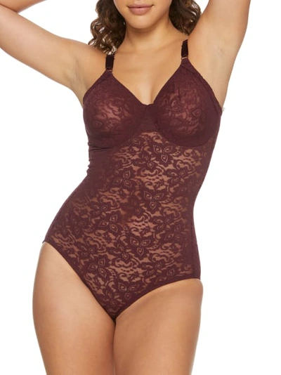 Bali Lace 'n Smooth Firm Control Bodysuit In Nightfire Red