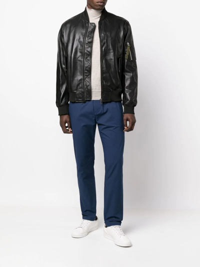 Shop Ps By Paul Smith Leather Bomber Jacket In Schwarz