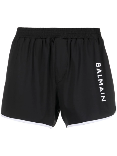 Shop Balmain Logo-print Track Shorts In Schwarz