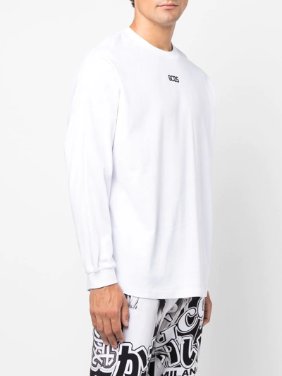 Gcds Logo-print Long-sleeved T-shirt In Weiss