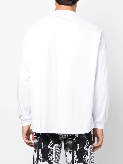Gcds Logo-print Long-sleeved T-shirt In Weiss