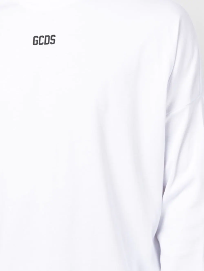 Gcds Logo-print Long-sleeved T-shirt In Weiss
