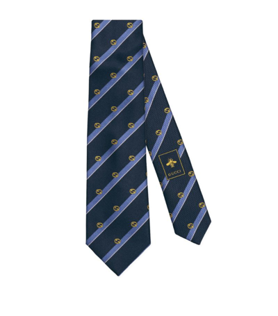Shop Gucci Silk Striped Gg Tie In Blue
