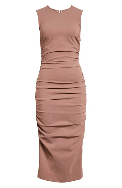 Shop Dolce & Gabbana Ruched Sleeveless Jersey Midi Dress In M0216 Nocciola 4