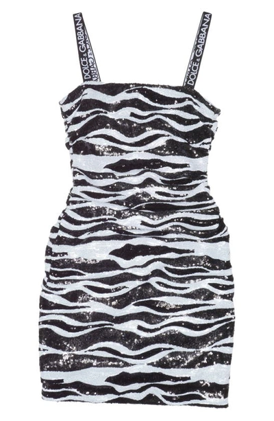 Shop Dolce & Gabbana Zebra Sequin Mini Dress In S0991 Bianco/ Nero