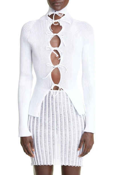 Shop A. Roege Hove Emma Ribbed Cotton Blend Cardigan In Optic White