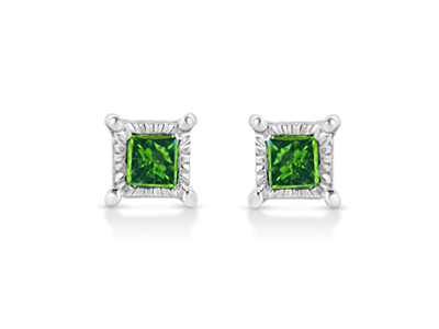 Shop Haus Of Brilliance .925 Sterling Silver 1/10 Cttw Miracle Set Princess-cut Treated Green Diamond Stu In White