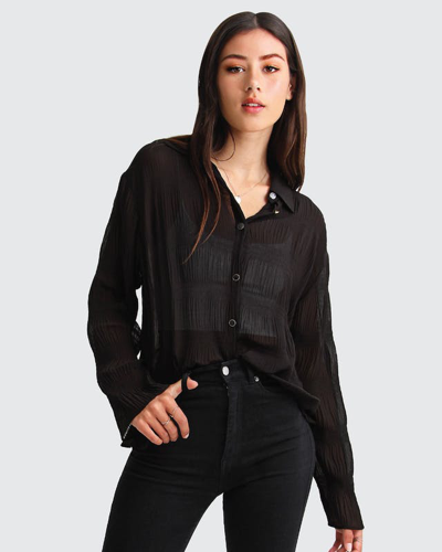 Shop Belle & Bloom Yoko Shirred Chiffon Blouse In Black