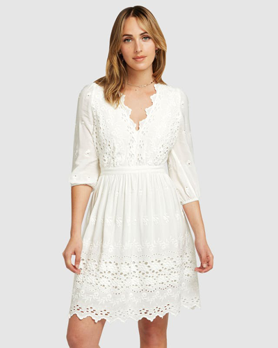 Shop Belle & Bloom Sweet Talk Eyelet Mini Dress In White