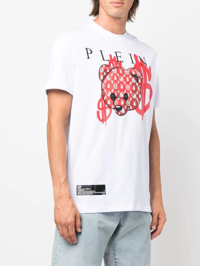 Shop Philipp Plein Teddy Print Cotton T-shirt In White
