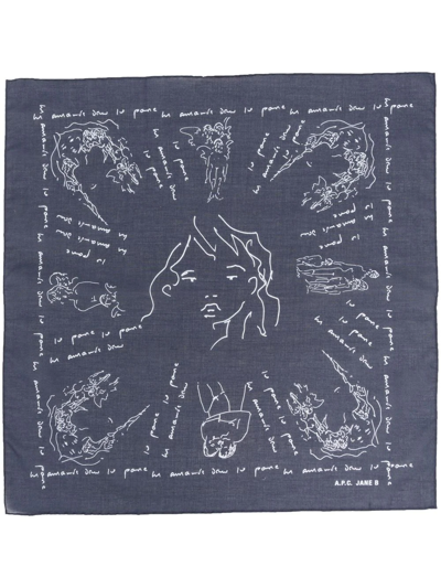Apc All-over Graphic-print Scarf In Blue