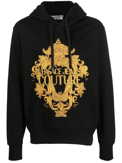 Shop Versace Jeans Couture Embellished Logo-print Detail Hoodie In Black