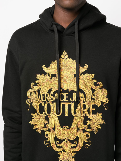 Shop Versace Jeans Couture Embellished Logo-print Detail Hoodie In Black