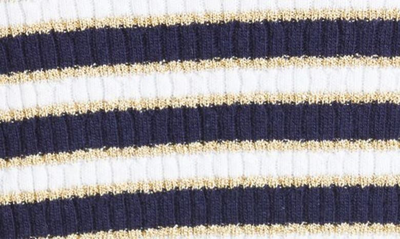 Shop Valentino Metallic Stripe Crop Cardigan In 7cl Avorio/navy/oro