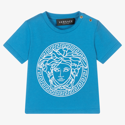 Shop Versace Blue Medusa Logo Baby T-shirt