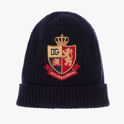 Shop Dolce & Gabbana Boys Navy Blue Beanie Hat