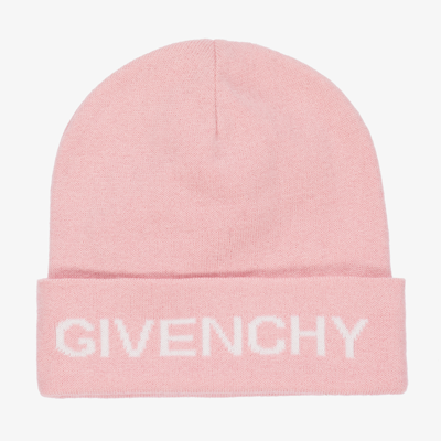 Shop Givenchy Girls Pink Knitted Logo Hat