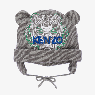 Shop Kenzo Grey Knitted Tiger Hat