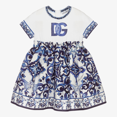 Shop Dolce & Gabbana Baby Girls Blue Majolica Dress