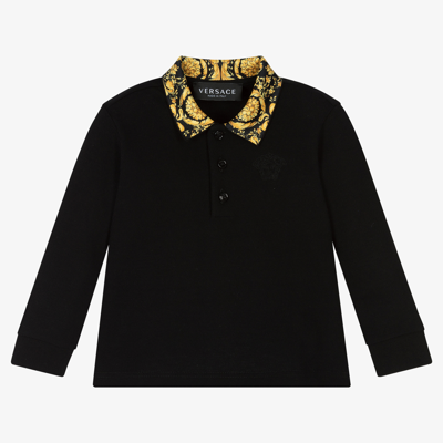Shop Versace Boys Black Cotton Polo Shirt