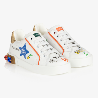 Shop Dolce & Gabbana Girls Teen White Leather Trainers