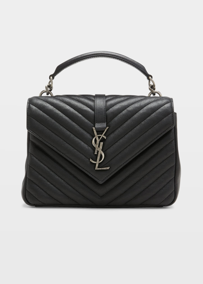 Shop Saint Laurent College Medium Flap Ysl Shoulder Bag In Quilted Leather In Black