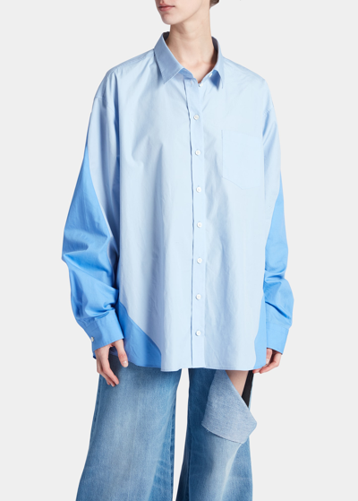 Shop Peter Do Two-tone Twisted Oversized Shirt In Light Blue/medium