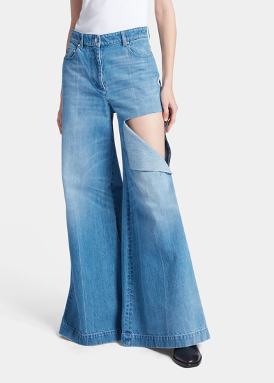 Shop Peter Do Side-stripe Ripped Wide-leg Jeans In Light Blue