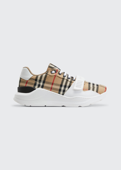 Shop Burberry Men's Vintage Check Canvas Low-top Sneakers In Archive Beige Ip