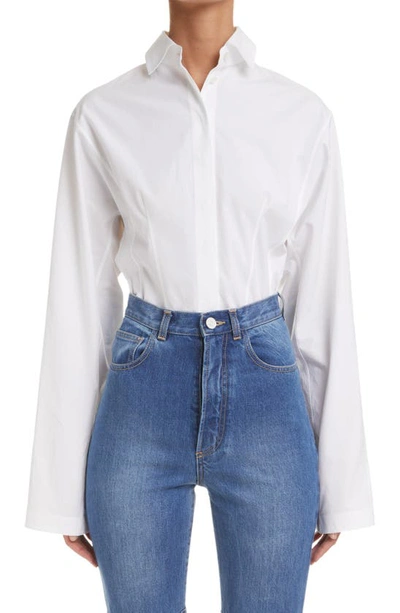Shop Alaïa Corset Inspired Cotton Poplin Button-up Shirt In Blanc