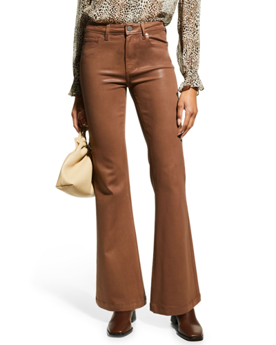 Shop Paige Genevieve Coated Flared Ankle Jeans In Cognac Luxe Coati